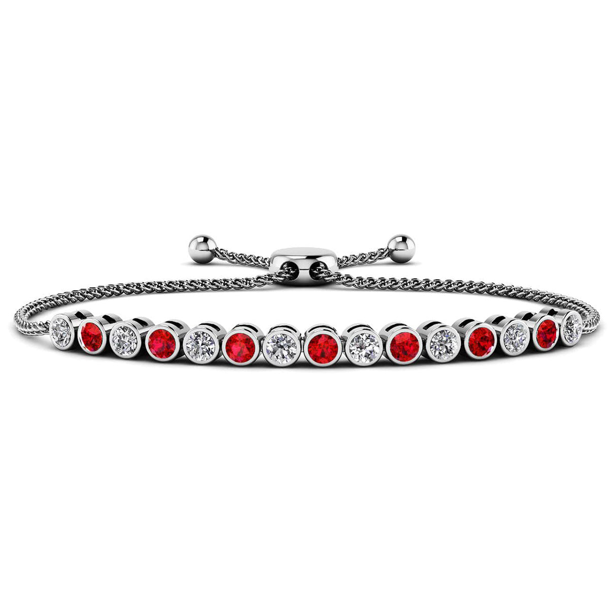 Bezel Set Adjustable Gemstone And Diamond Bracelet