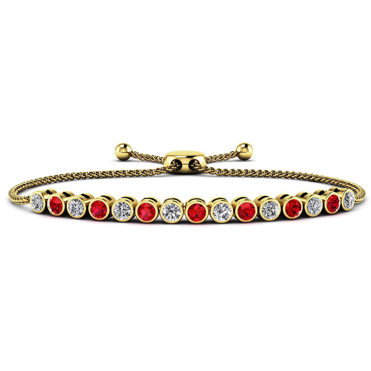 Bezel Set Adjustable Gemstone And Diamond Bracelet
