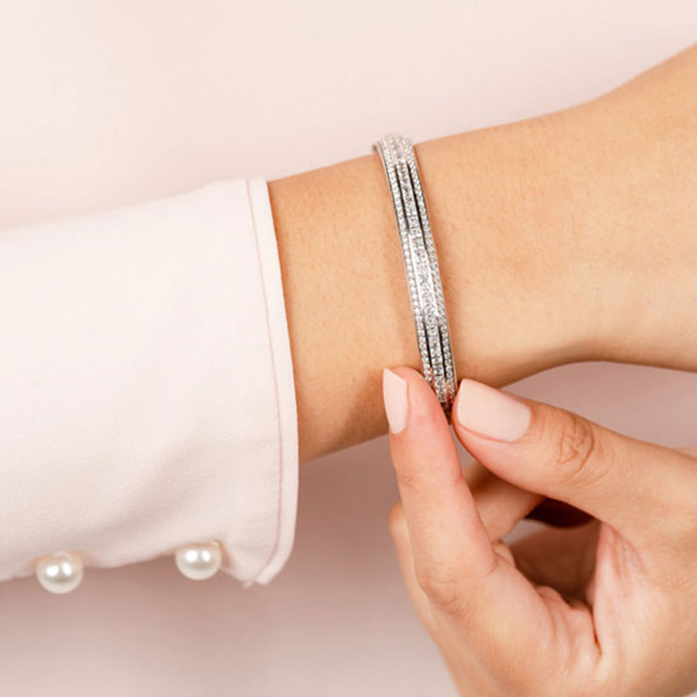 Princess Cut And Round Diamond Bangle