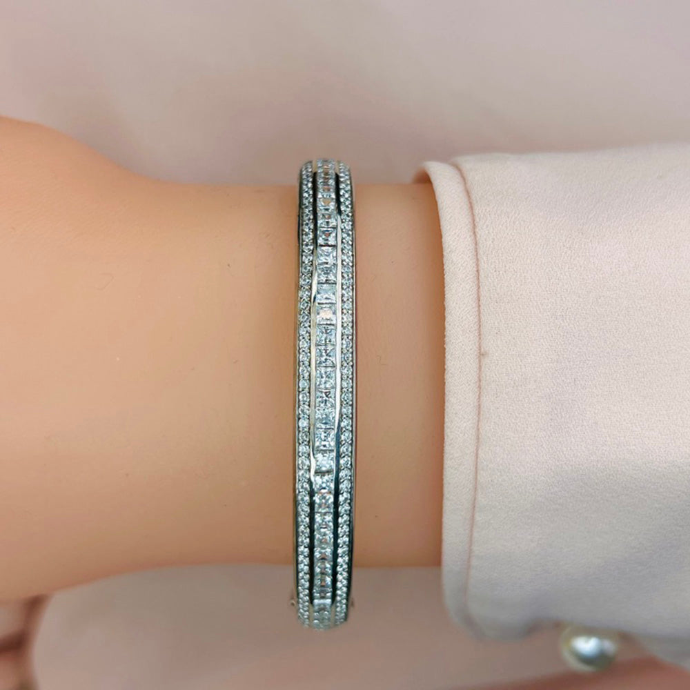Princess Cut And Round Diamond Bangle