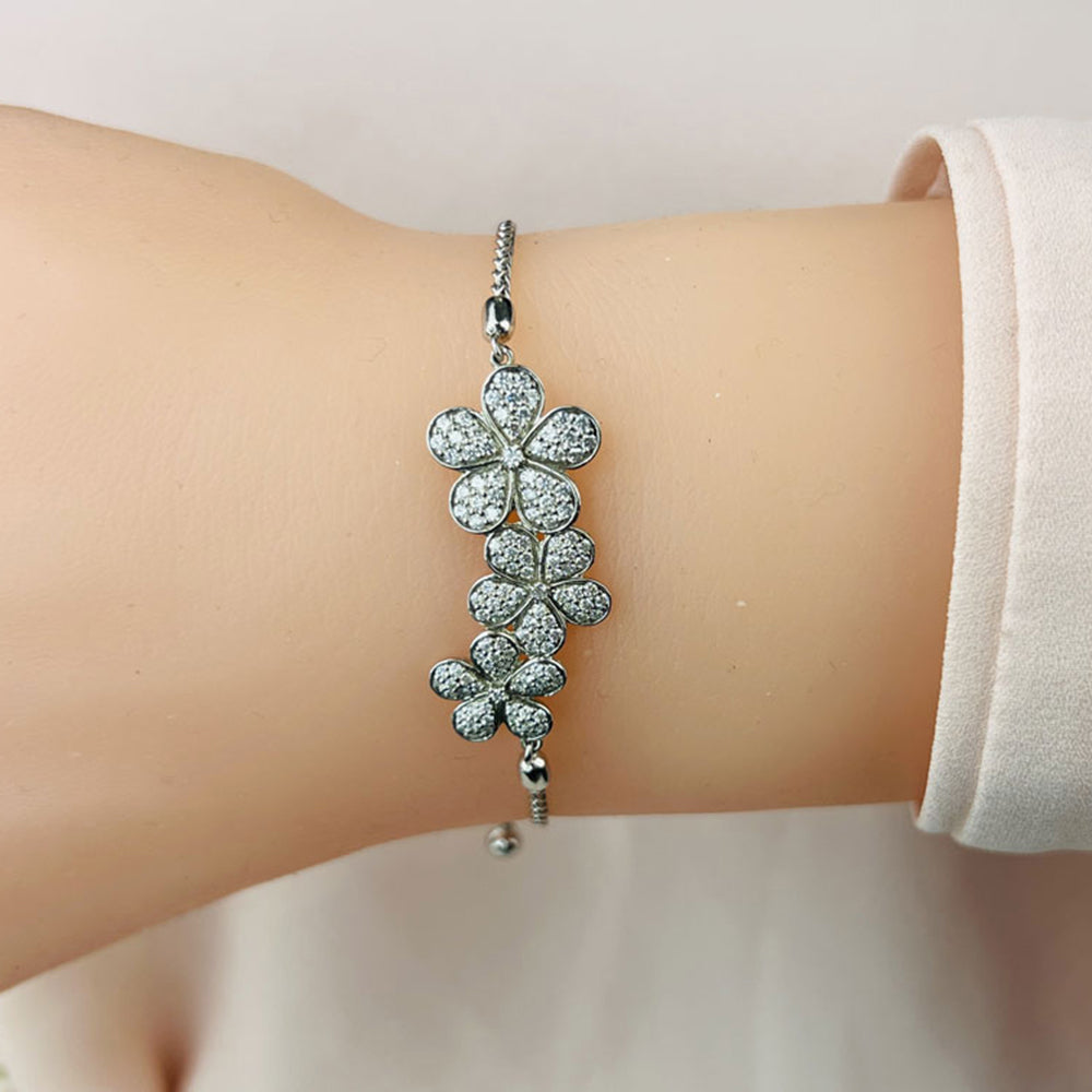 Three Flower Diamond Adjustable Bracelet