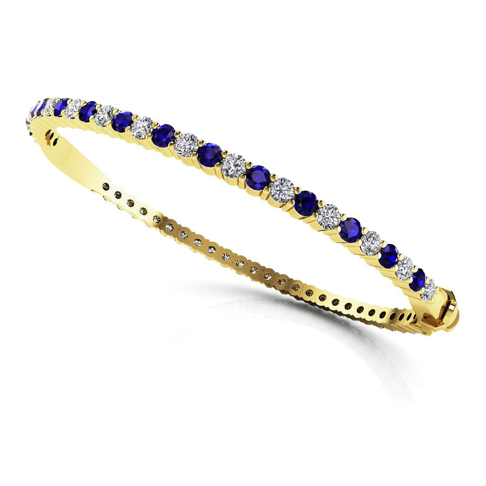 Shared Prong Diamond And Gemstone Bangle Bracelet