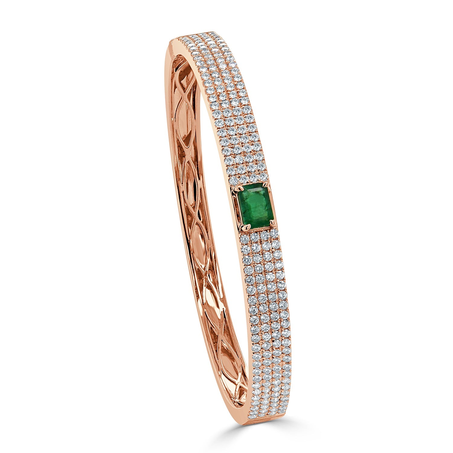 Emerald-Cut Green Emerald Diamond Bangle