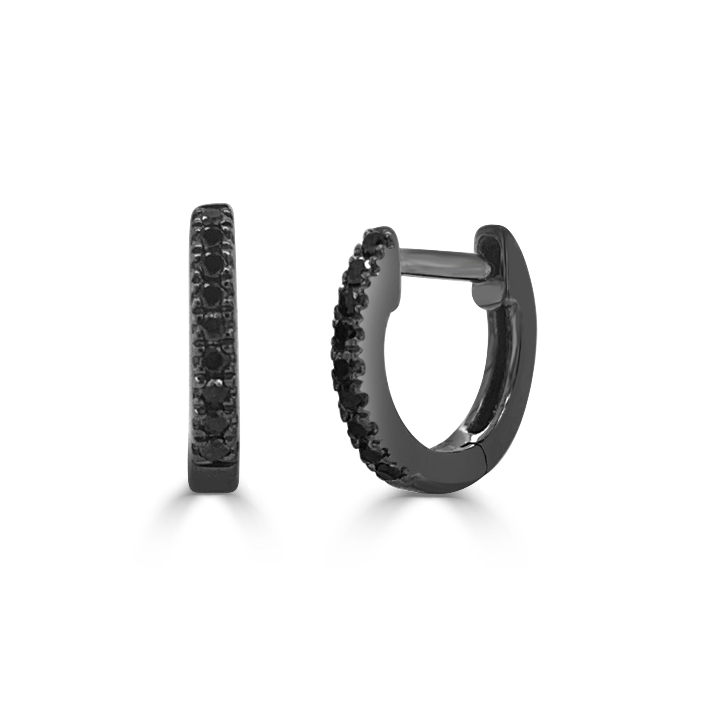 14K Black Gold & Black Diamond Huggie Earrings