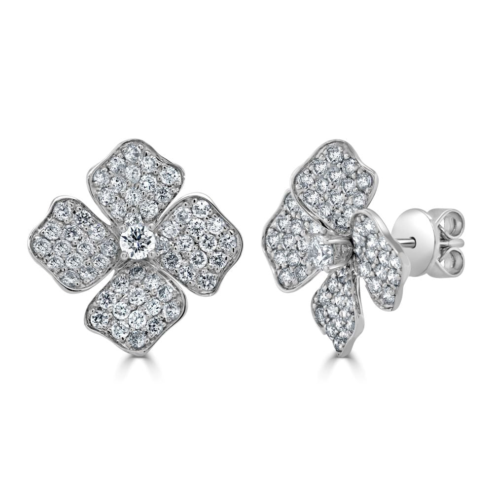 14K Gold & Diamond Flower Stud Earrings
