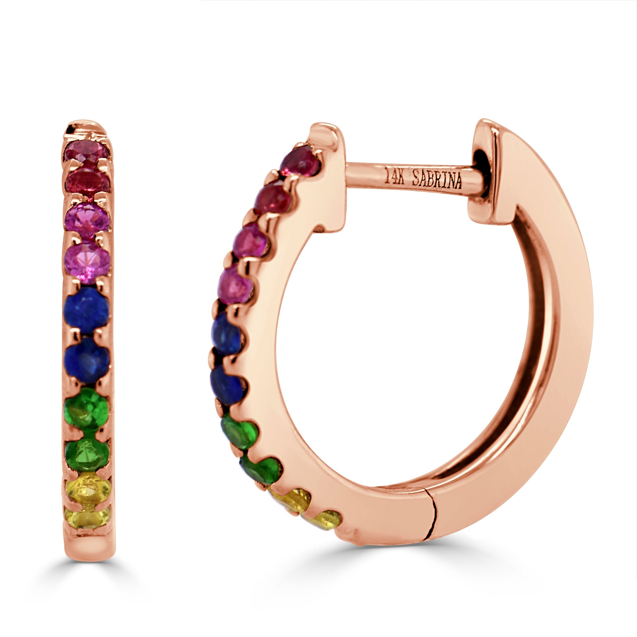Rainbow Sapphire Huggie Earrings