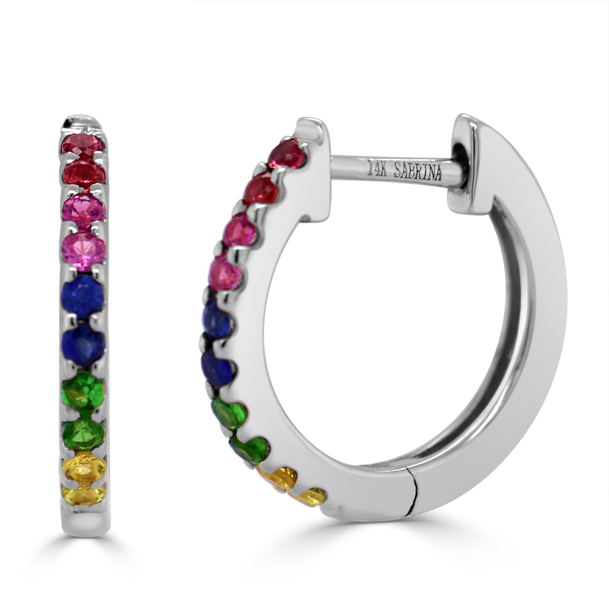 Rainbow Sapphire Huggie Earrings