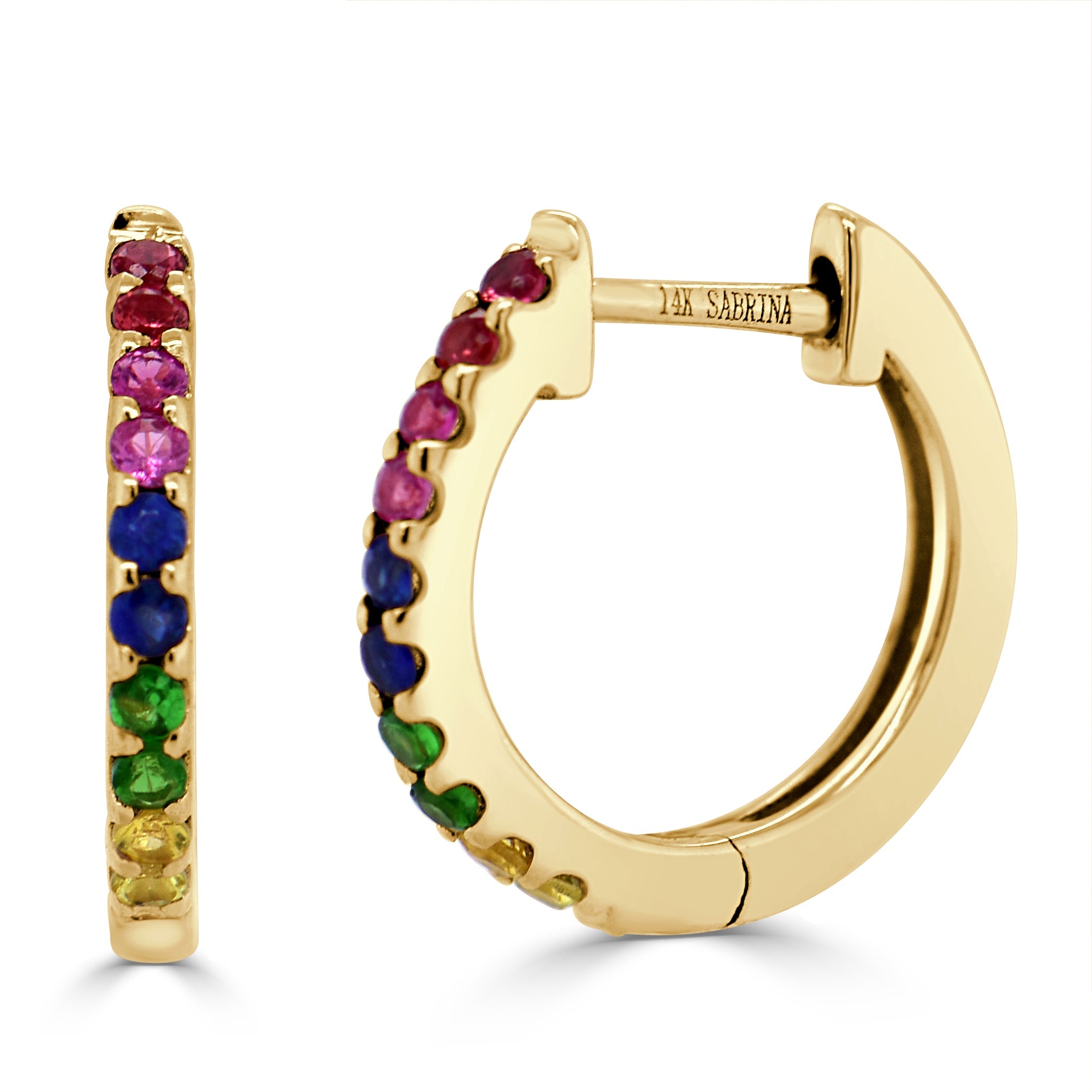 Rainbow Sapphire Huggie Earrings