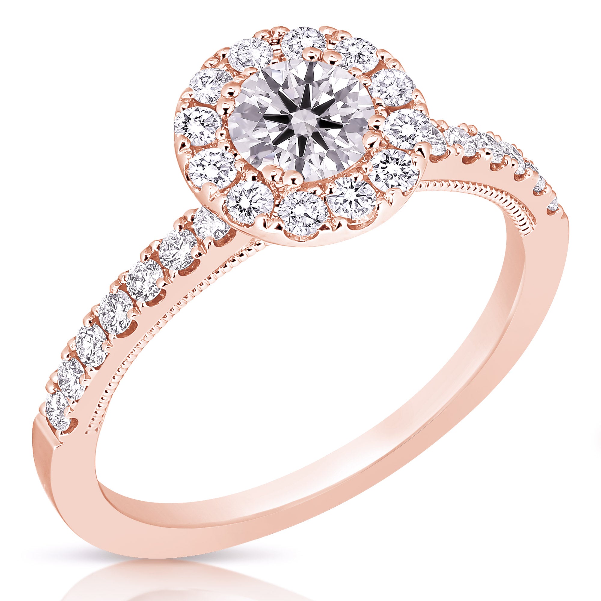 14K 0.5 Ct Center Round Halo Diamond Engagement Ring