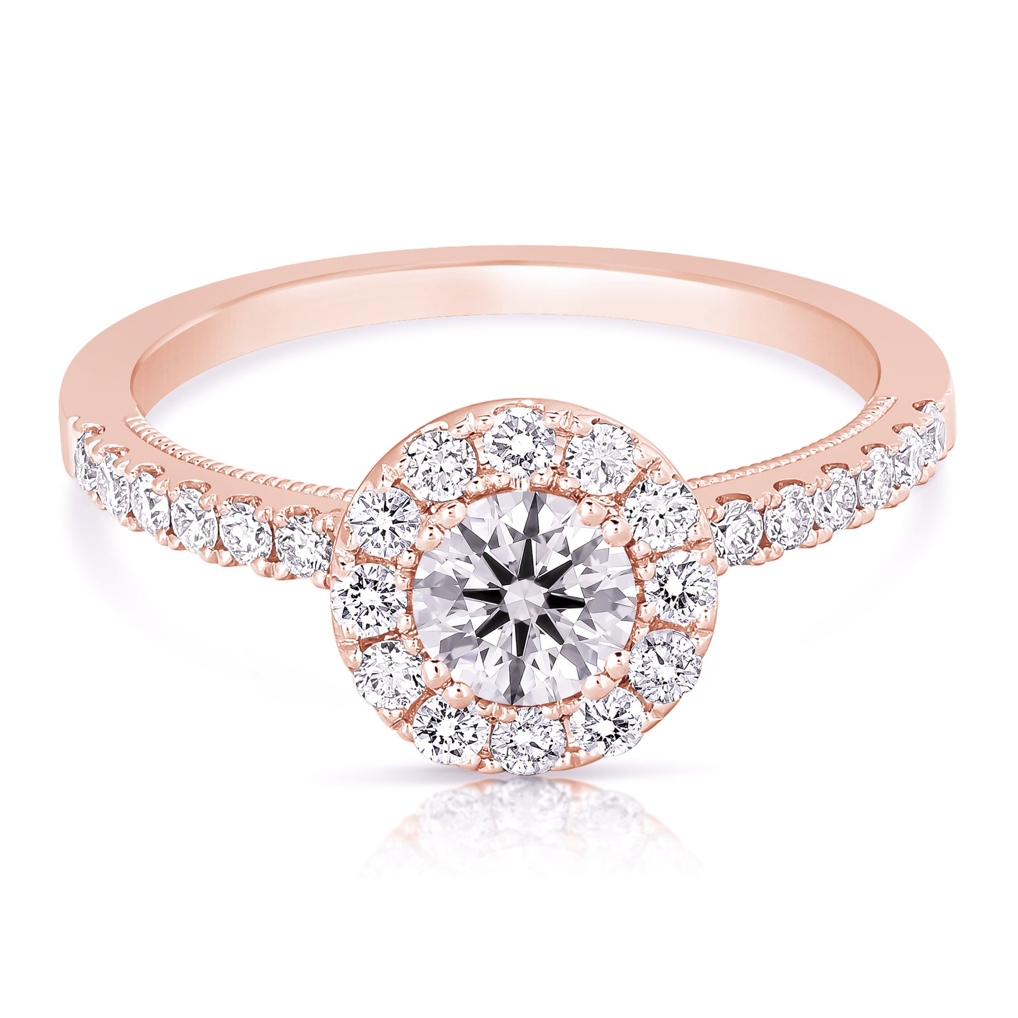 14K 0.5 Ct Center Round Halo Diamond Engagement Ring
