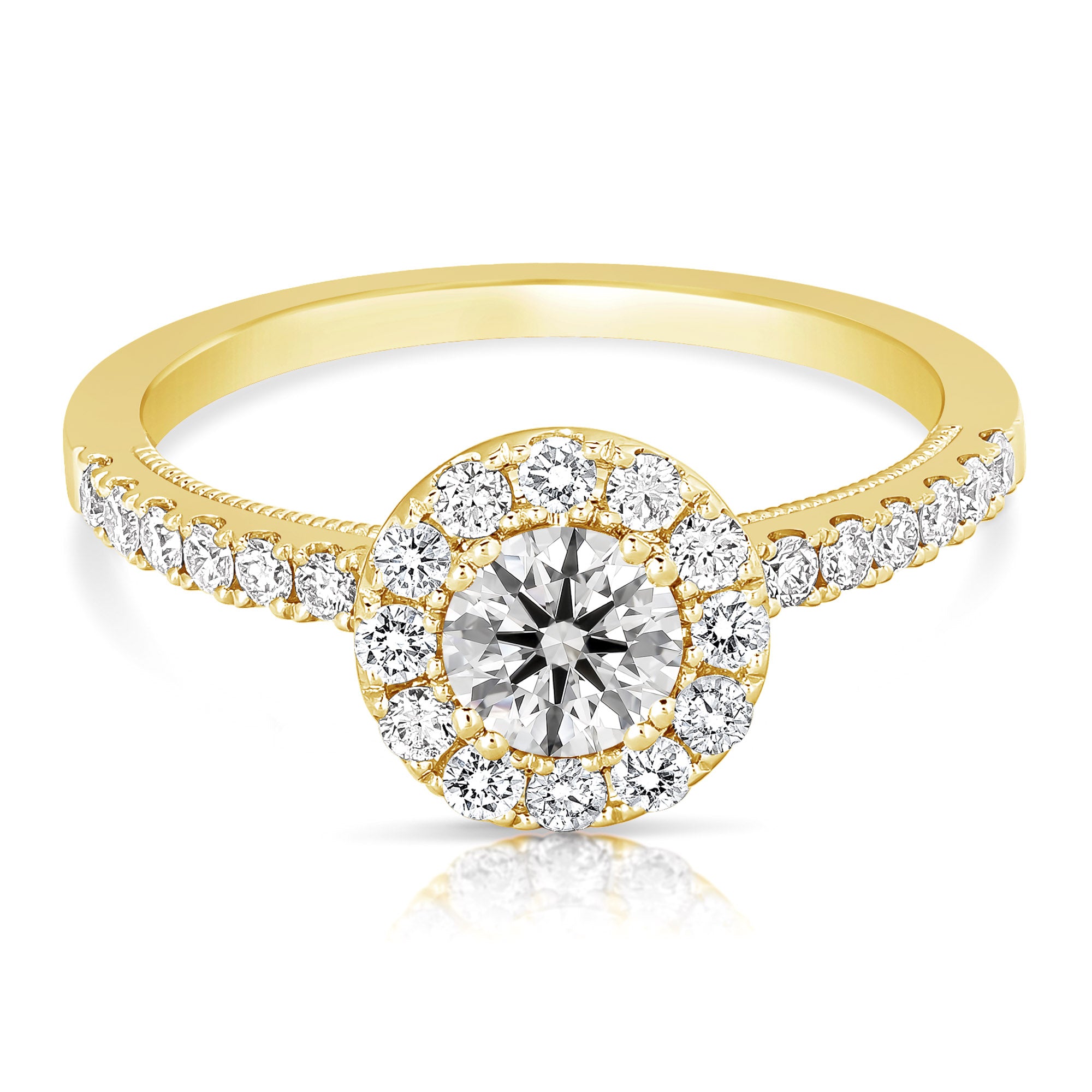 14K 0.5 Ct Center Round Halo Diamond Engagement Ring