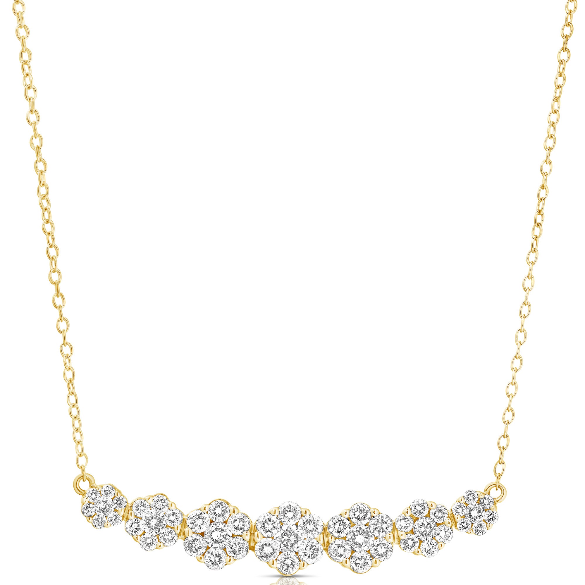 14K 1.00 Ct Graduated 7 Stone Flower Cluster Necklace With Chain