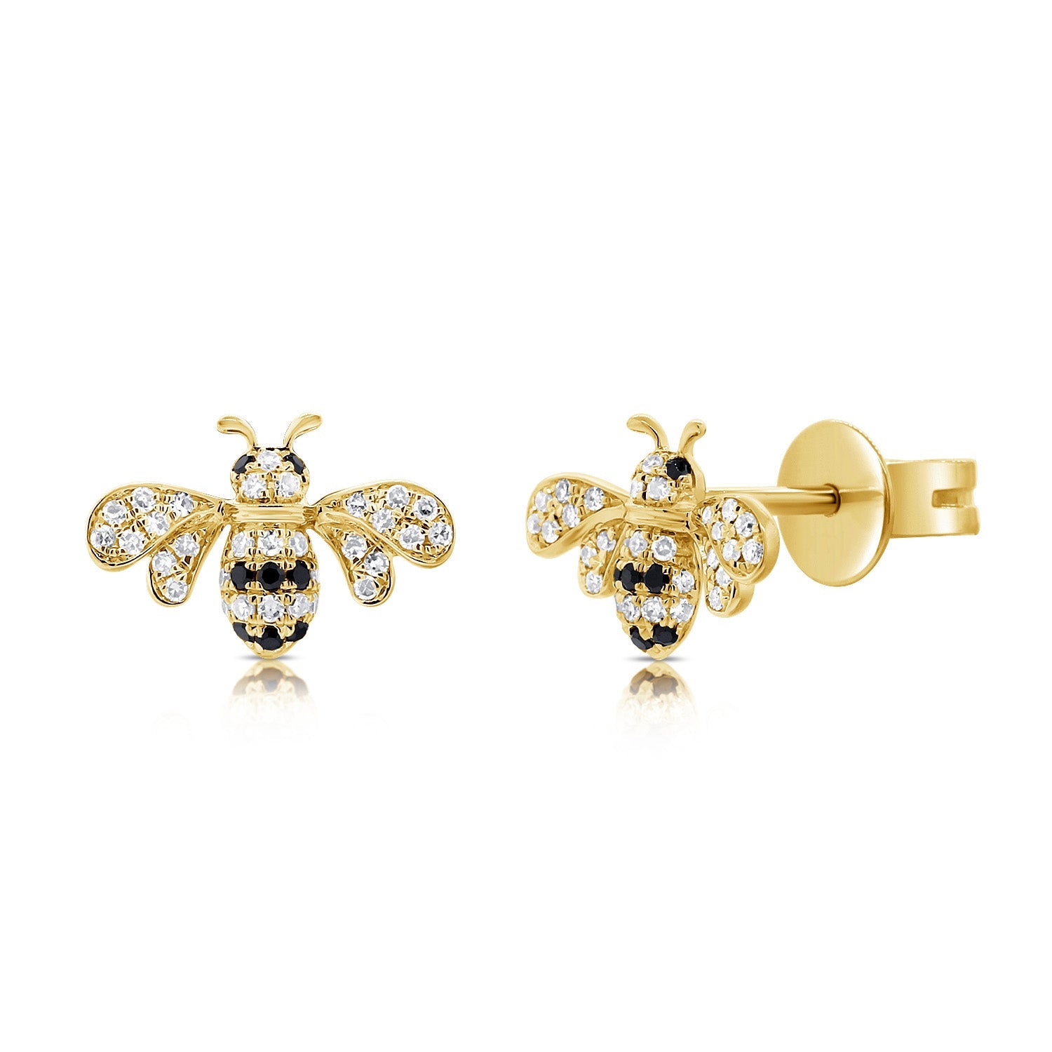 Black Diamond Bumble Bee Stud Earrings