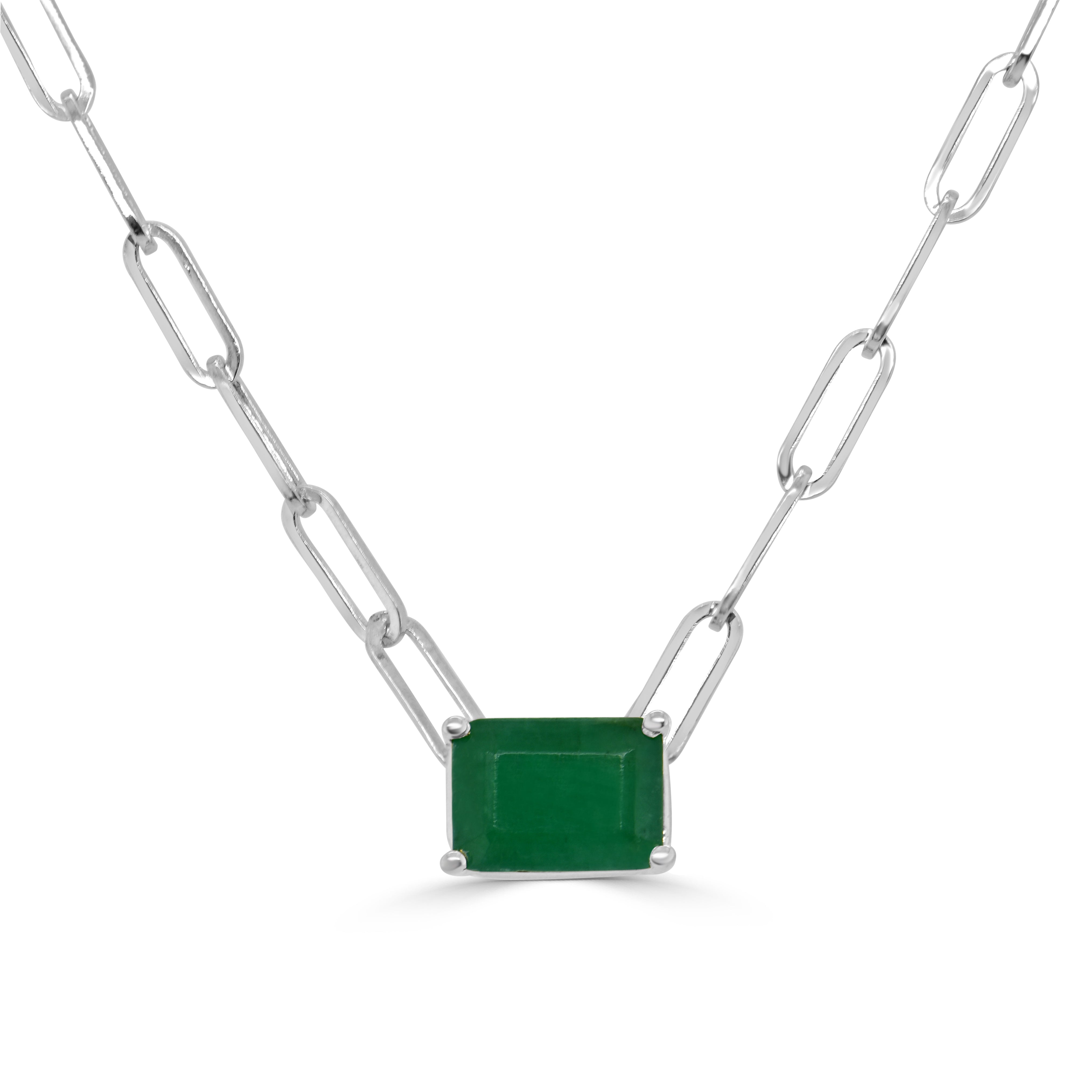Emerald Paperclip Link Necklace