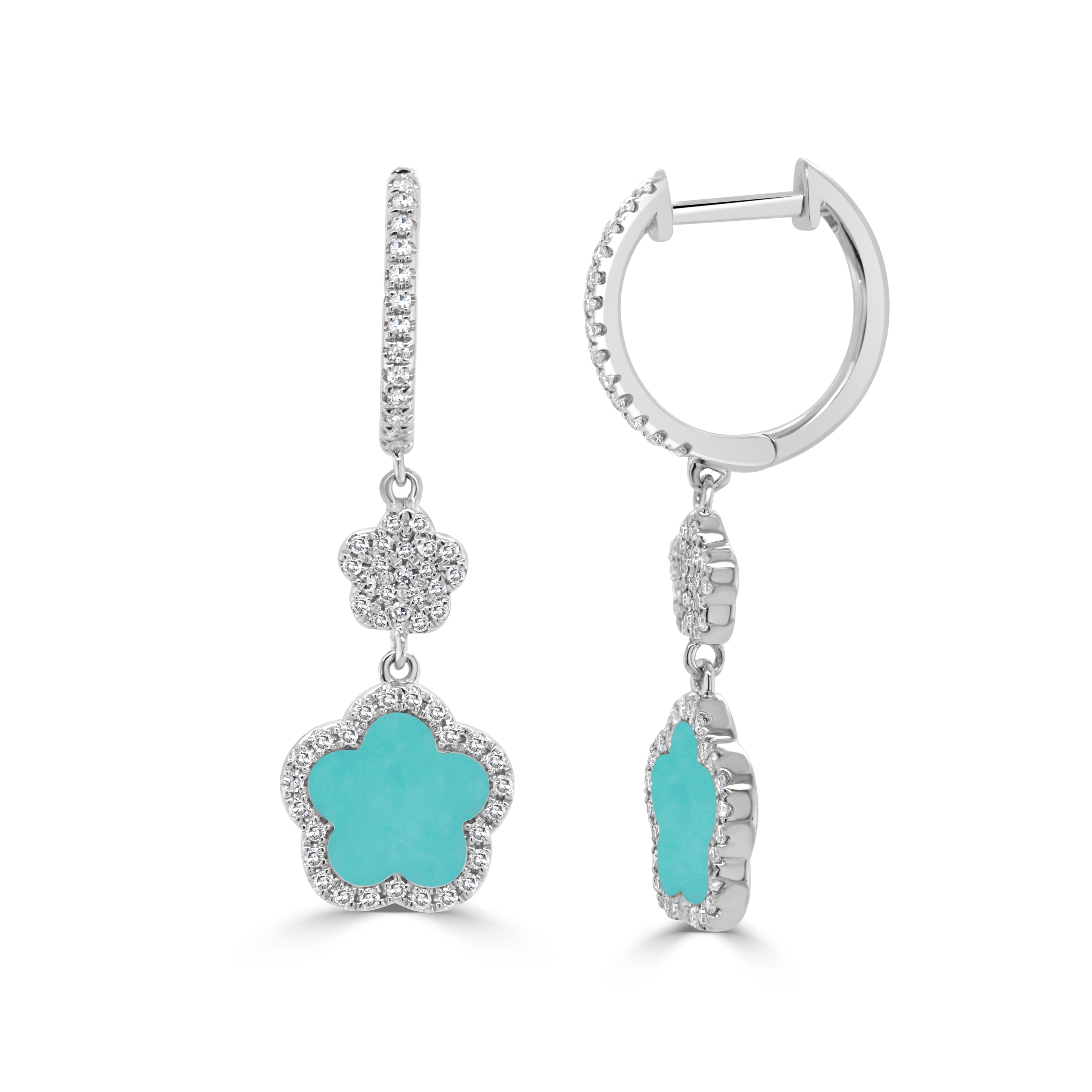 Diamond Turquoise Clover Earrings