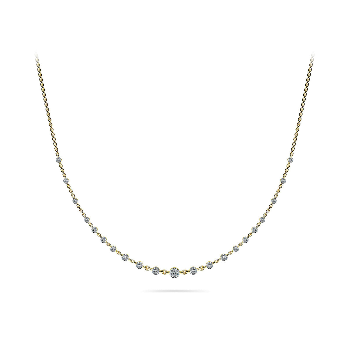 Graduated Diamond And Chain Link Necklace