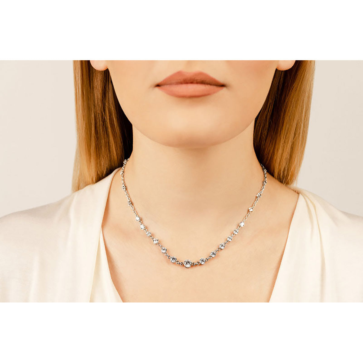 Graduated Diamond And Chain Link Necklace