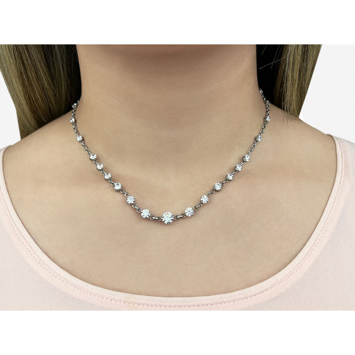 Graduated Diamond And Chain Link Necklace