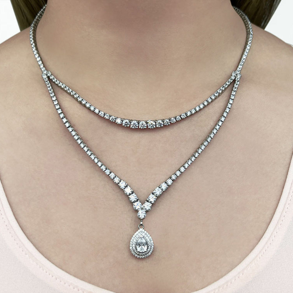 4 Prong Double Strand V Drop Diamond Necklace
