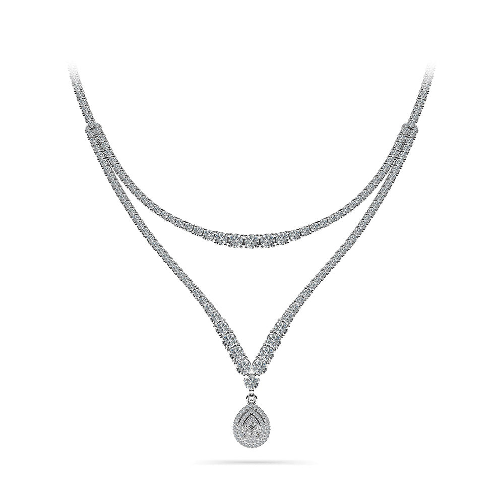 4 Prong Double Strand V Drop Diamond Necklace