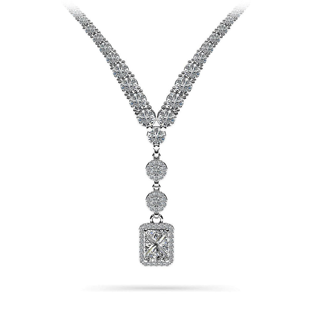 Extravagant Diamond Pendant 2 Row 4 Prong Necklace