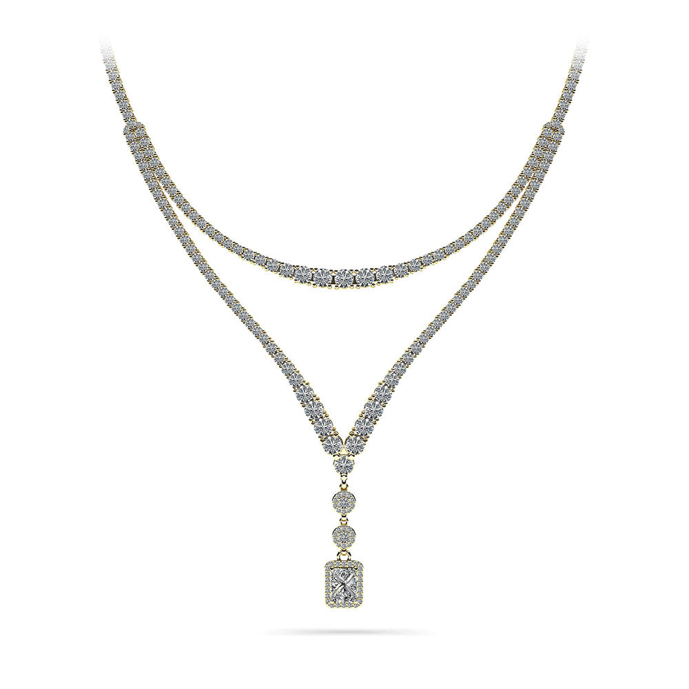 Extravagant Diamond Pendant 2 Row 4 Prong Necklace