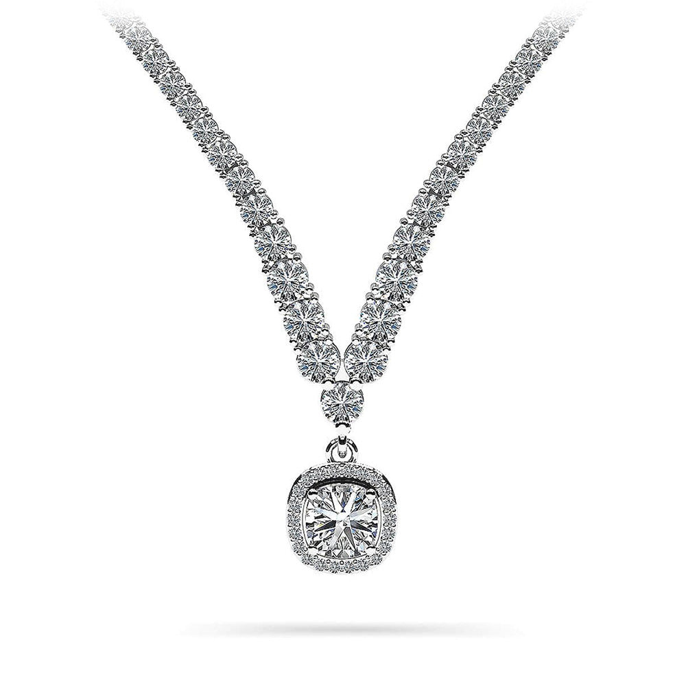 Ravishing Cushion Cut 4 Prong V Necklace