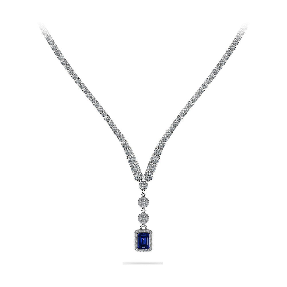 Extravagant Gemstone Pendant 4 Prong V Necklace
