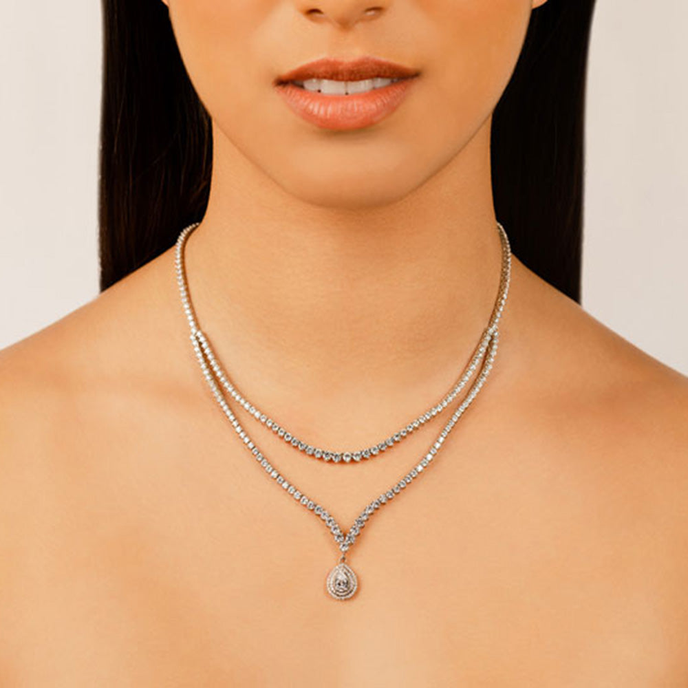 3 Prong Double Strand V Drop Diamond Necklace