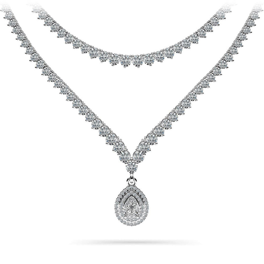 3 Prong Double Strand V Drop Diamond Necklace
