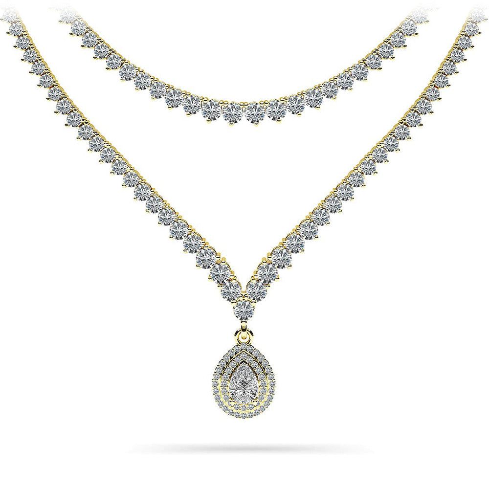 3 Prong Double Strand V Drop Diamond Necklace