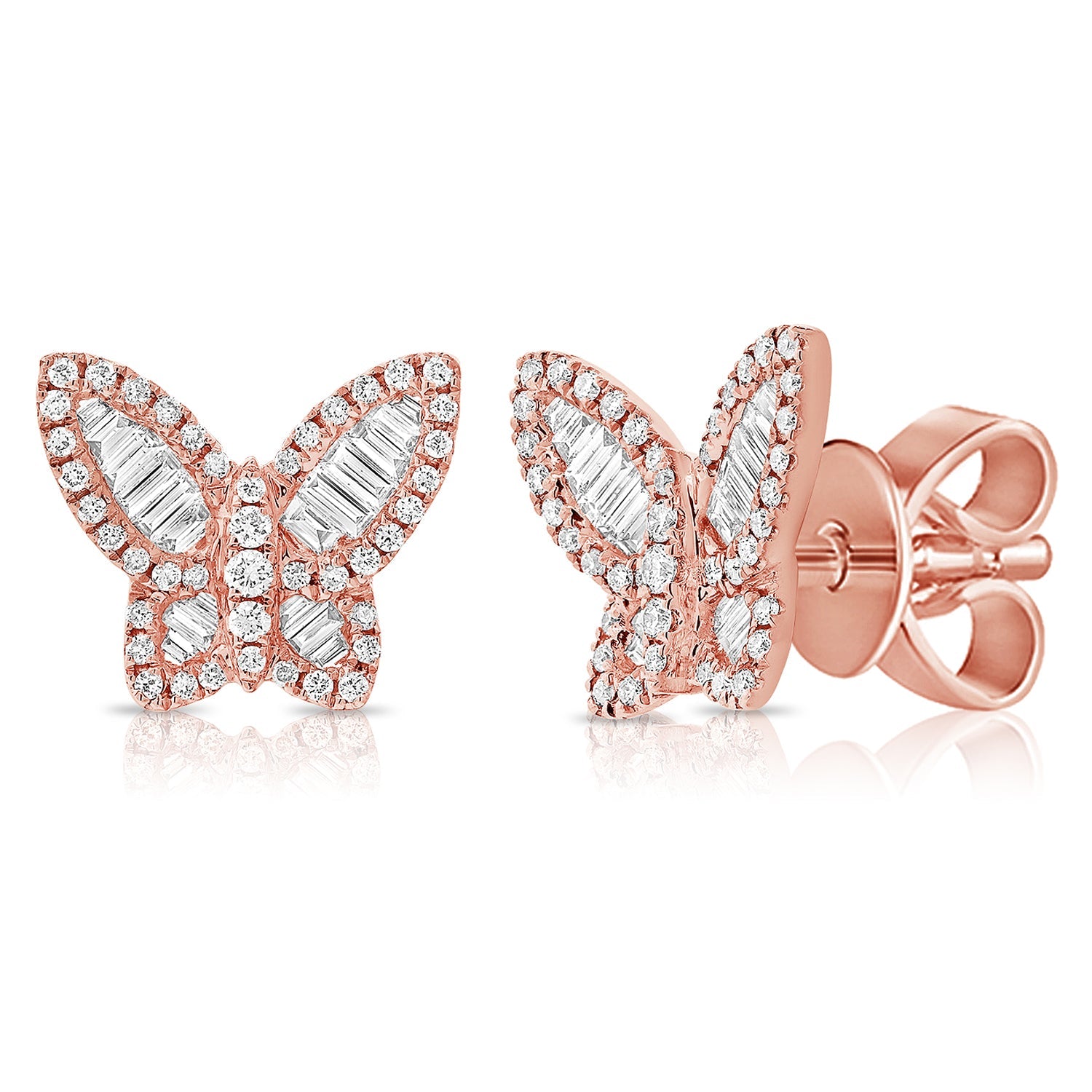 Baguette Diamond Butterfly Stud Earrings