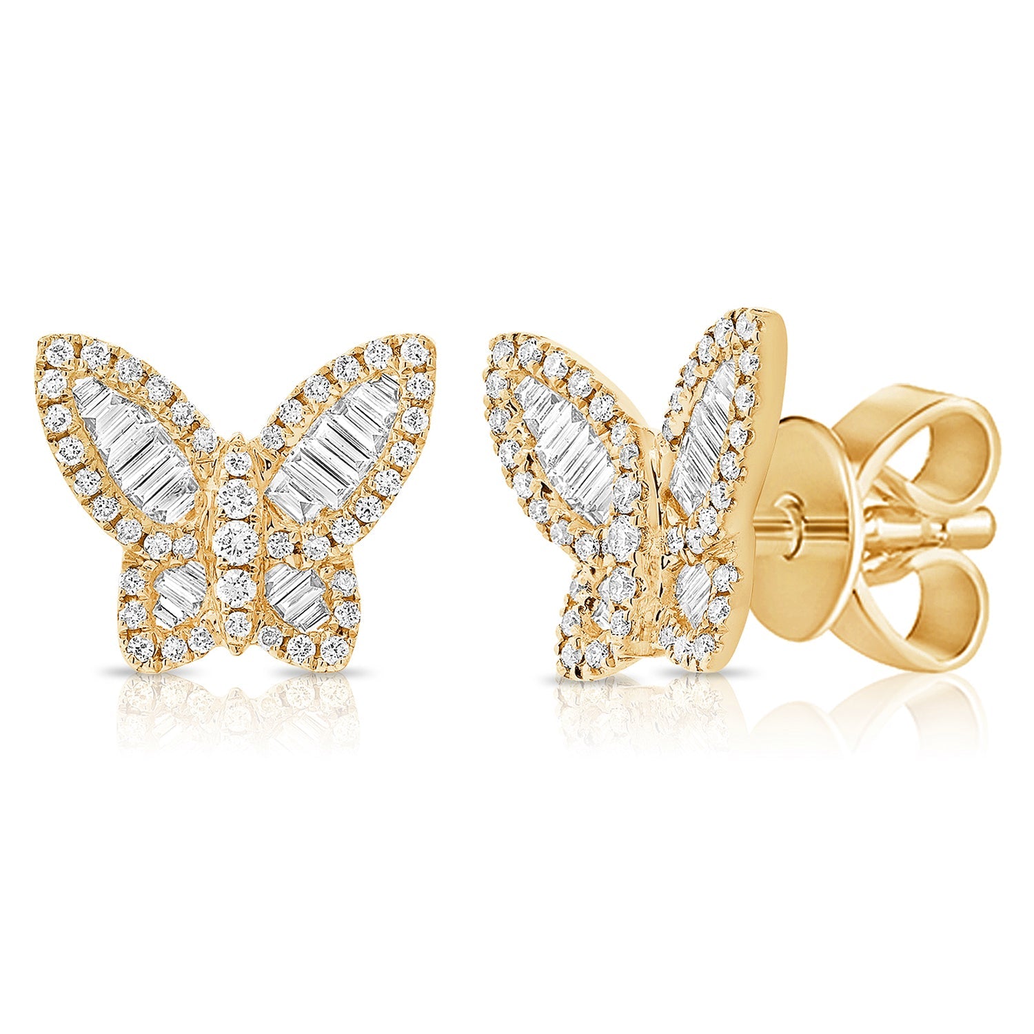 Baguette Diamond Butterfly Stud Earrings