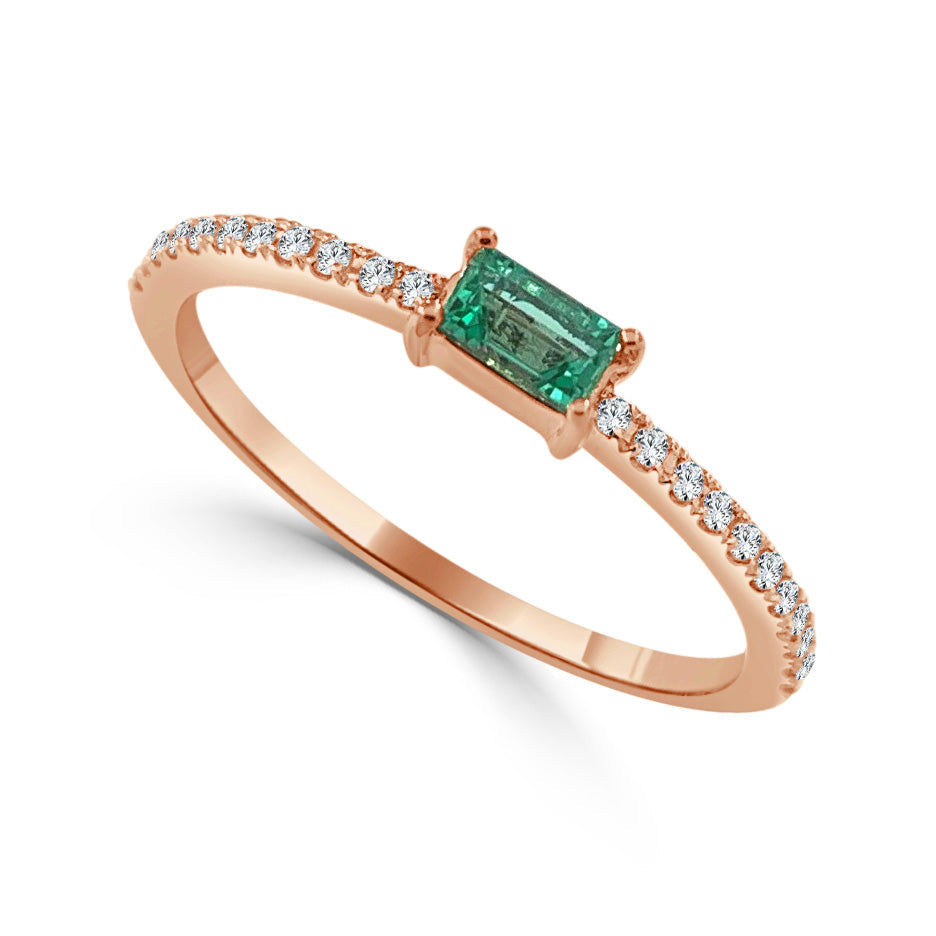 14k Gold Emerald & Diamond Ring