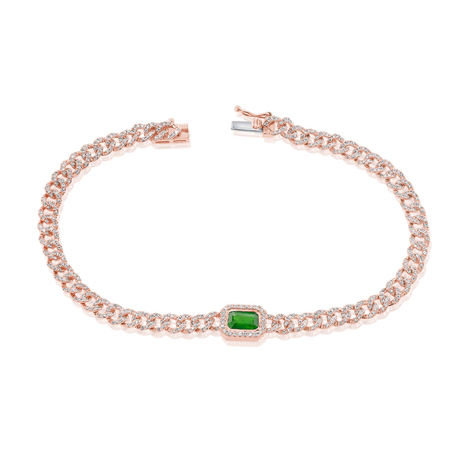Diamond Green Emerald Link Bracelet