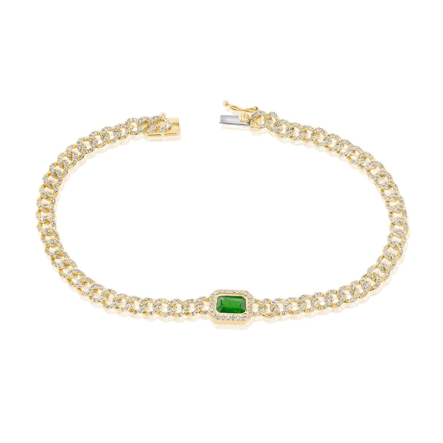 Diamond Green Emerald Link Bracelet