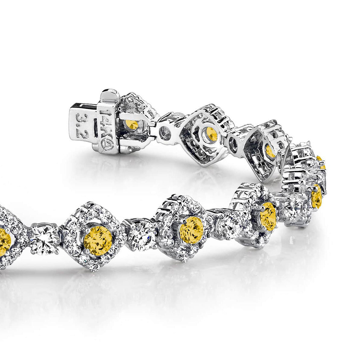 Square Link Gemstone Centered Diamond Bracelet