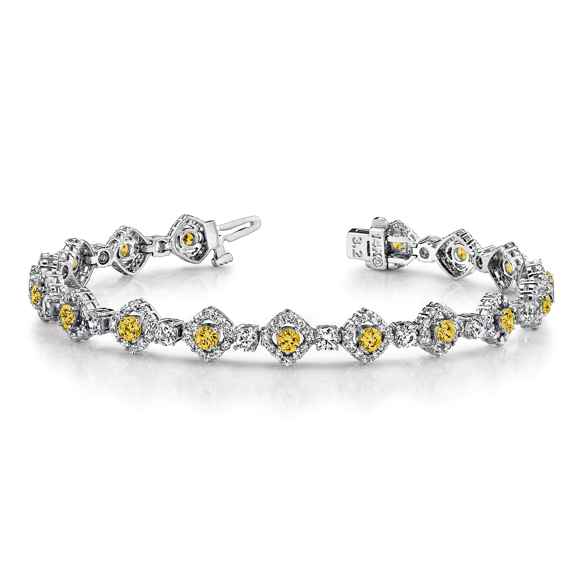 Square Link Gemstone Centered Diamond Bracelet