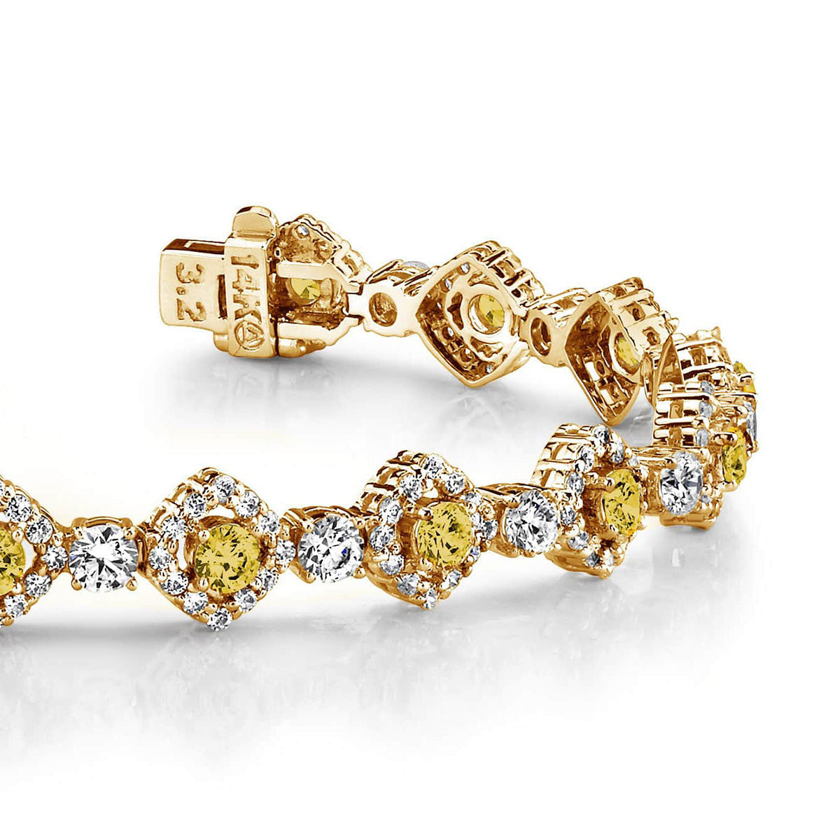 Square Link Gemstone Centered Diamond Bracelet