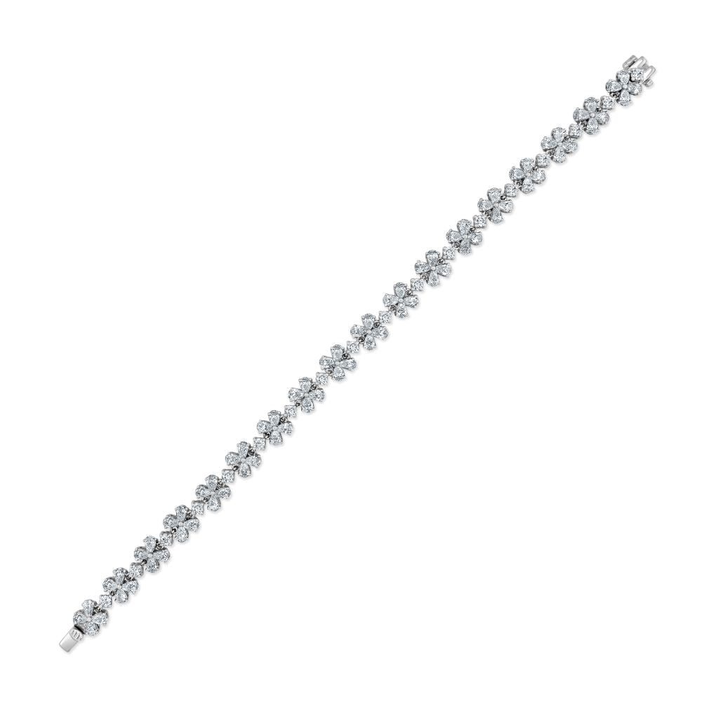 14K Gold & Pear-Shaped Diamond Flower Bracelet