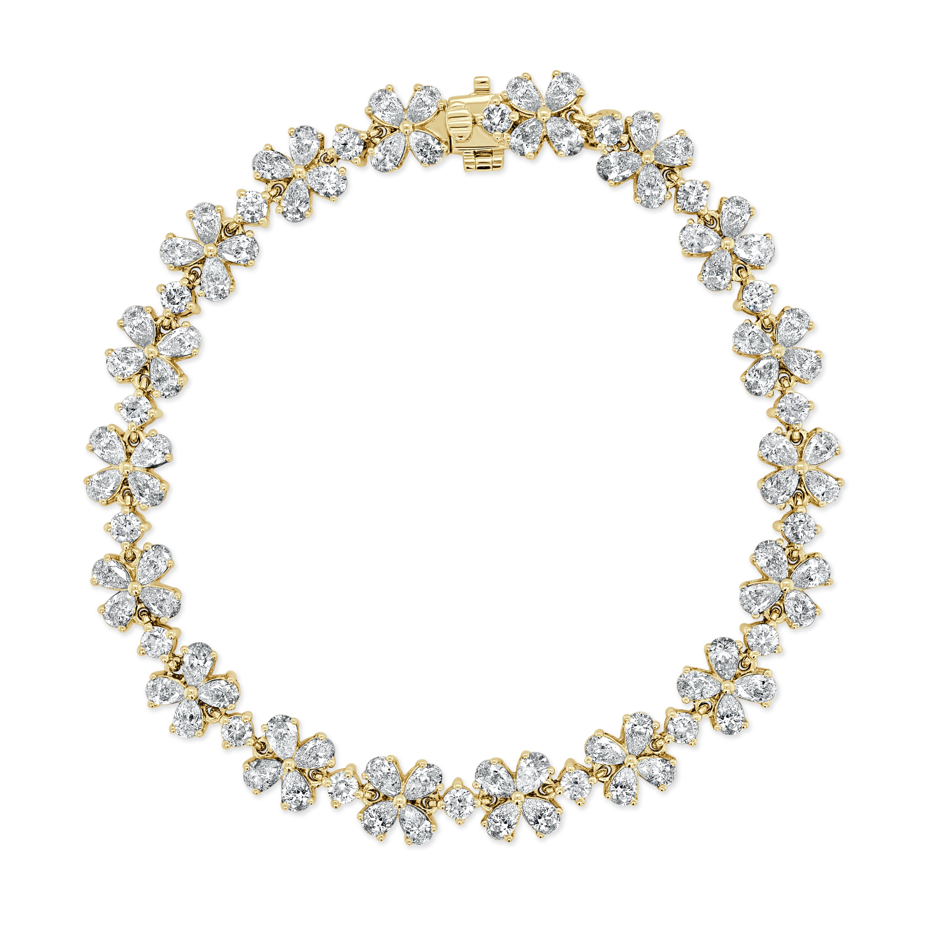 14K Gold & Pear-Shaped Diamond Flower Bracelet