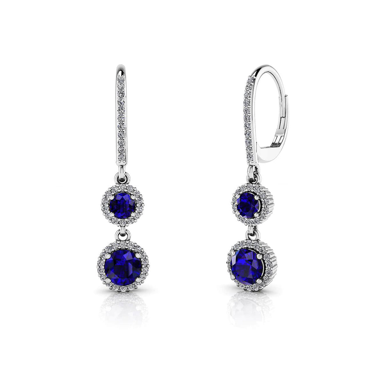 Stylish Graduated Dual Gemstone Halo Drop Earrings