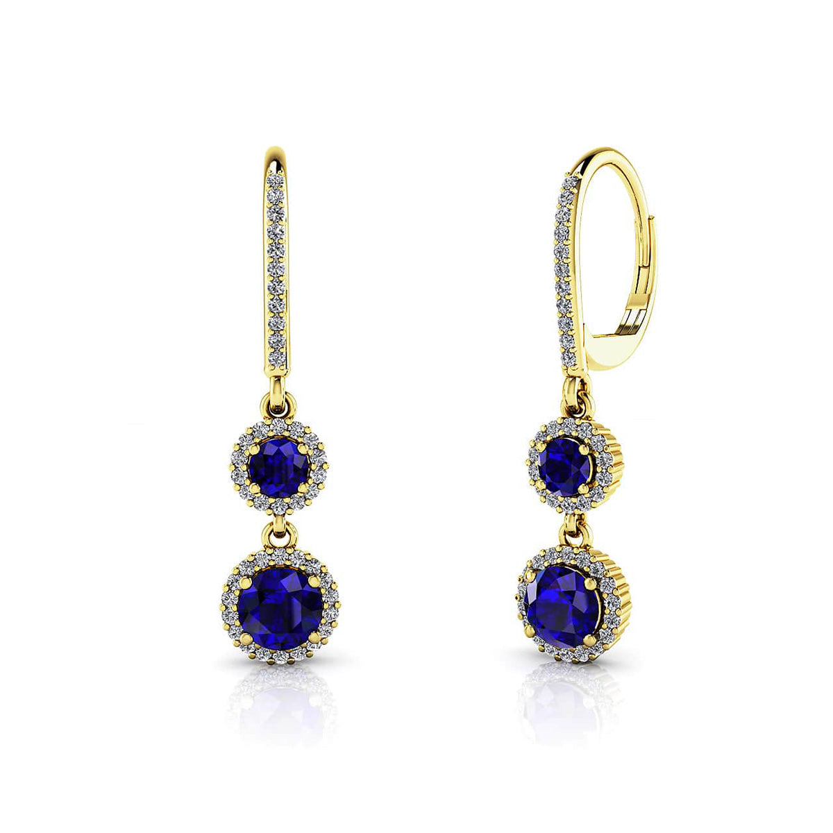 Stylish Graduated Dual Gemstone Halo Drop Earrings