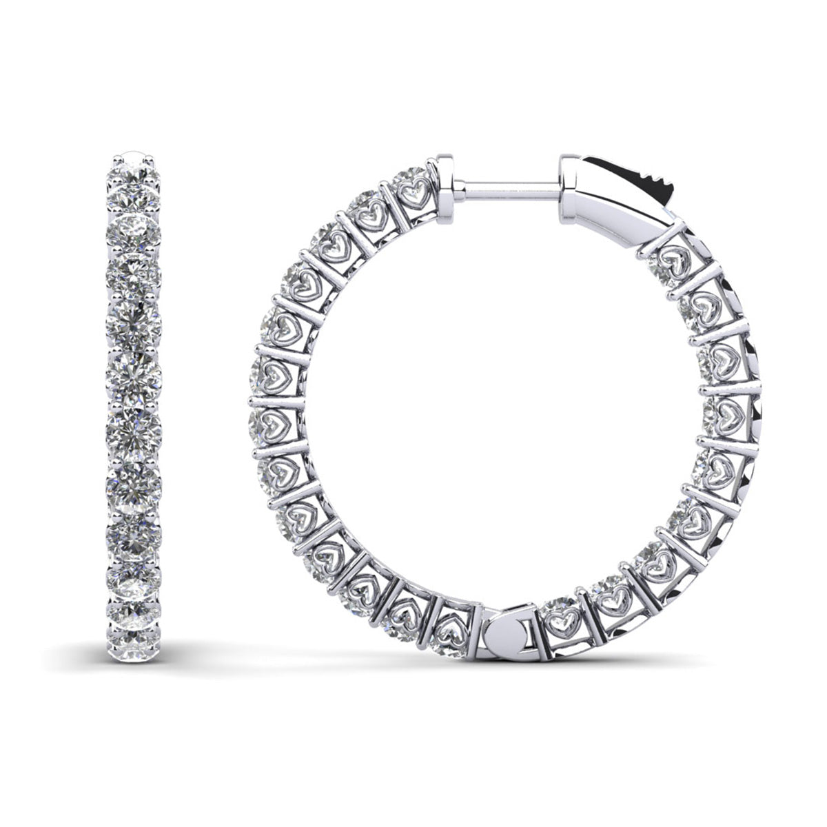 Sweetheart Single Row Inside Out Diamond Hoop Earrings Small