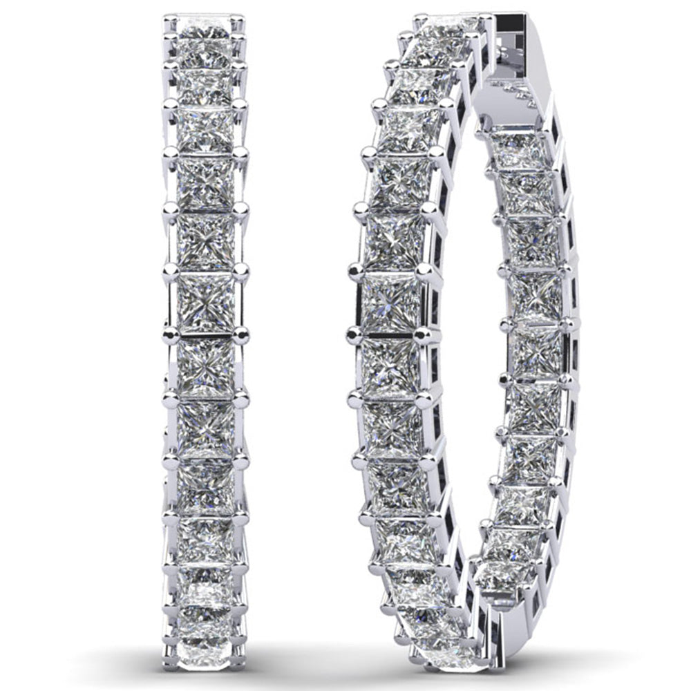 Princess Cut Diamond Hoop Earrings Medium
