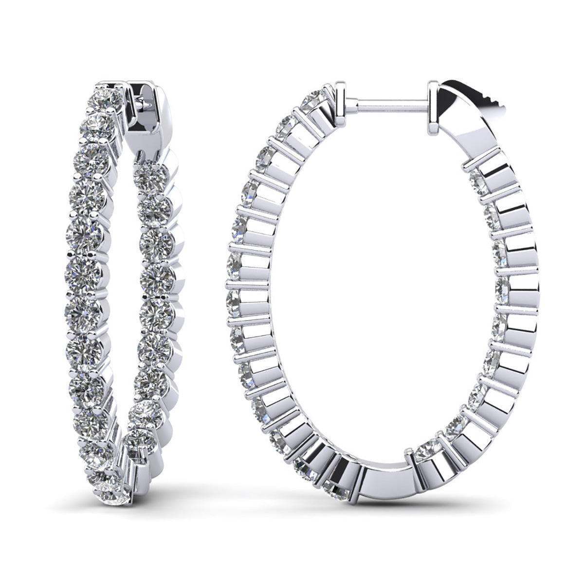 Oval Shaped Classic Diamond Hoop Earrings Medium