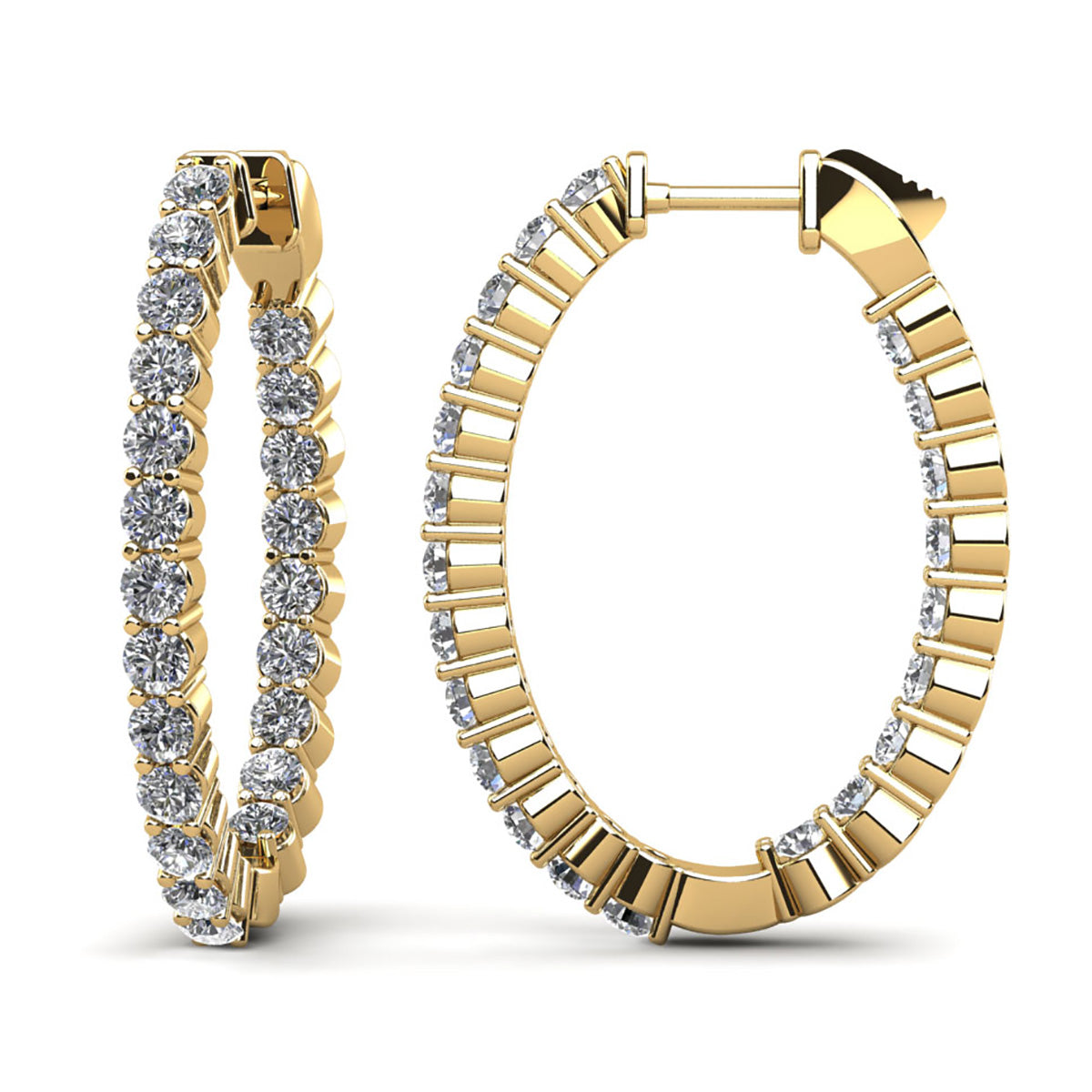 Oval Shaped Classic Diamond Hoop Earrings Medium