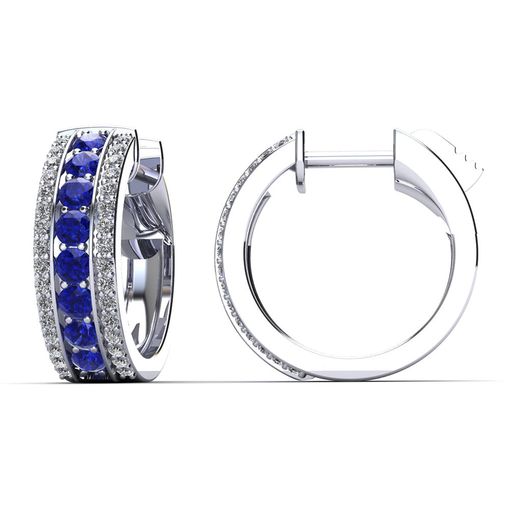 Three Rows Gemstones And Diamonds Huggie Earrings