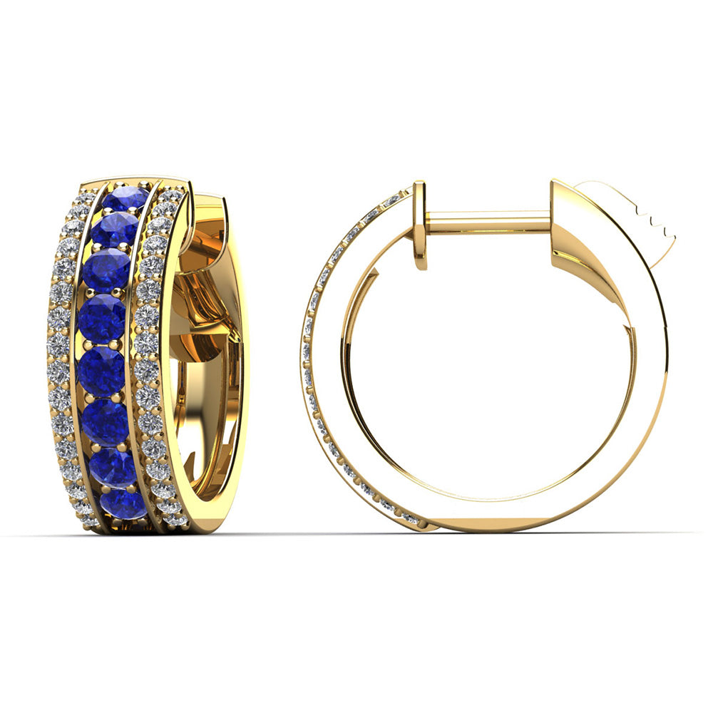 Three Rows Gemstones And Diamonds Huggie Earrings