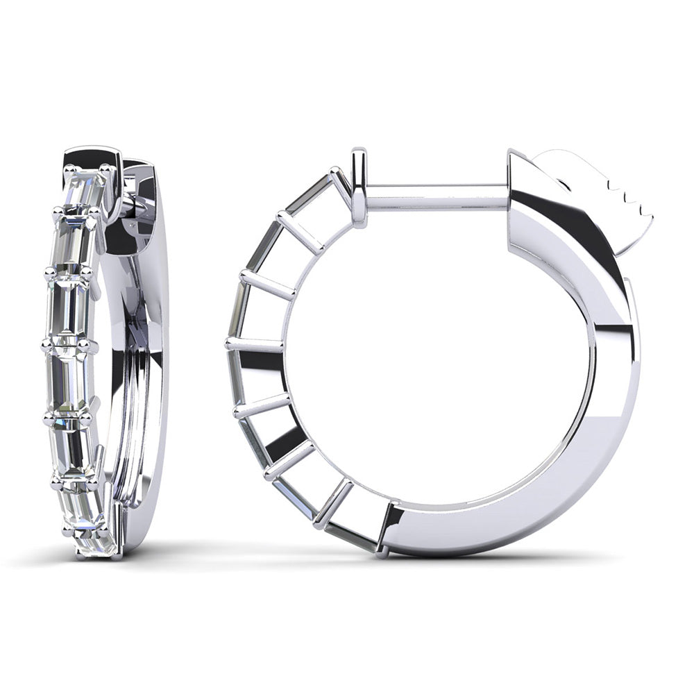 Baguette Cut Huggie Diamond Hoop Earrings